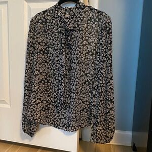 Women's Black Floral Tie-Neck Blouse